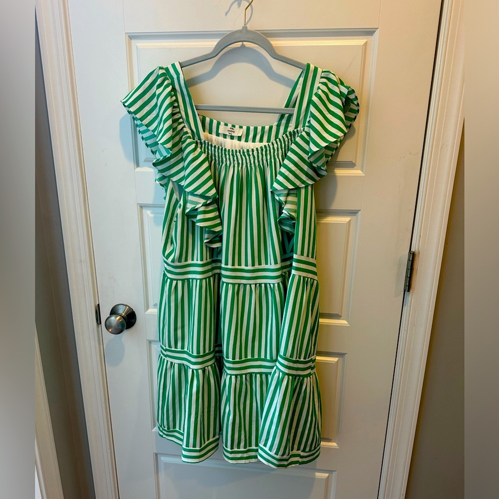 Entro Green and White Striped Mini Dress